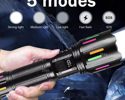 8000000LM Strong Light Flashlight Most Powerful LED Torch 800W Super Bright Flashlights Type C Rechargeable Lamp Long Shot Torch