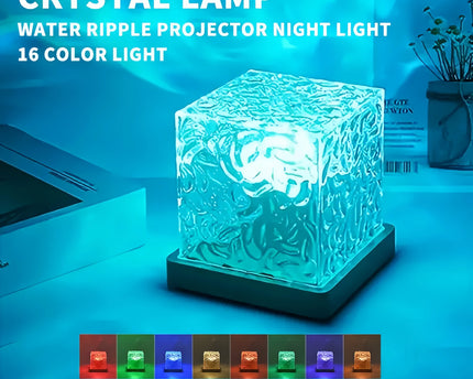 Ocean Wave Aurora Projector Light Remote 16 Colors RGB Dimmable Water Ripple Flame Crystal Lamp for Living Room Study Bedroom