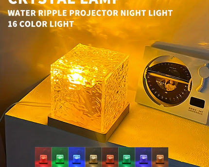 Ocean Wave Aurora Projector Light Remote 16 Colors RGB Dimmable Water Ripple Flame Crystal Lamp for Living Room Study Bedroom