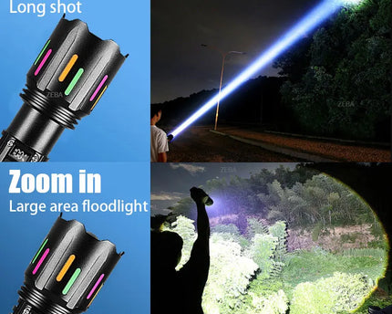 8000000LM Strong Light Flashlight Most Powerful LED Torch 800W Super Bright Flashlights Type C Rechargeable Lamp Long Shot Torch