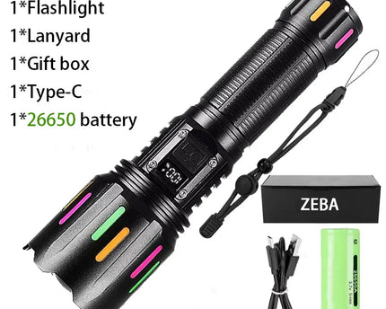8000000LM Strong Light Flashlight Most Powerful LED Torch 800W Super Bright Flashlights Type C Rechargeable Lamp Long Shot Torch