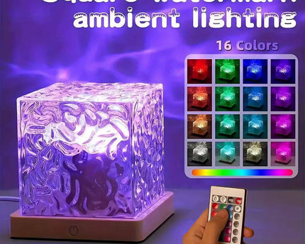 Ocean Wave Aurora Projector Light Remote 16 Colors RGB Dimmable Water Ripple Flame Crystal Lamp for Living Room Study Bedroom